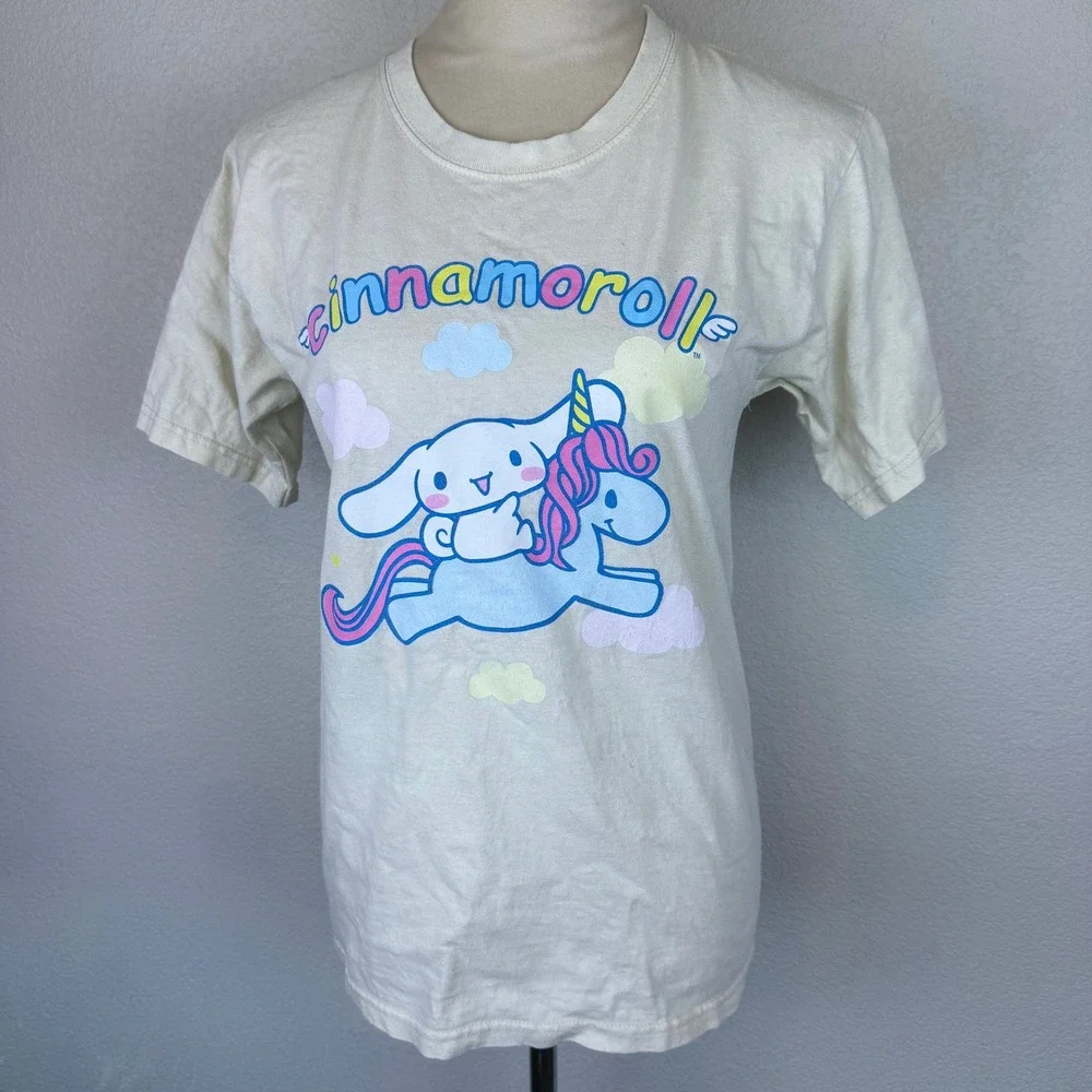 Sanrio Cinnamoroll Unicorn Ride Graphic Tee‎ Cream Cotton Shirt Womens Sz Small